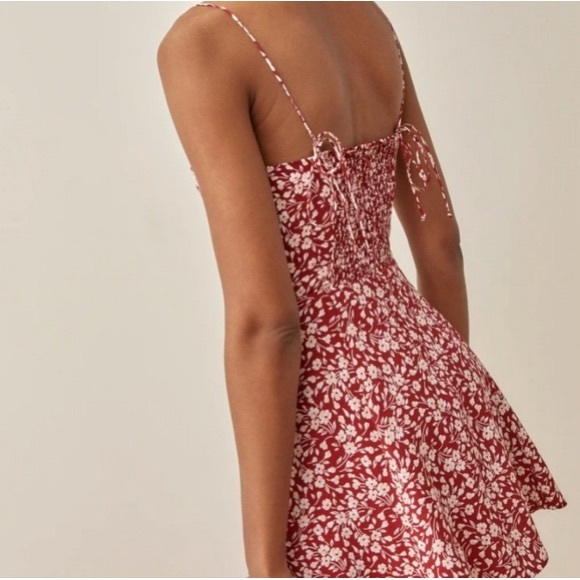 Reformation Saskia Red Floral Flower Girl Mini Dress - Picture 2 of 11